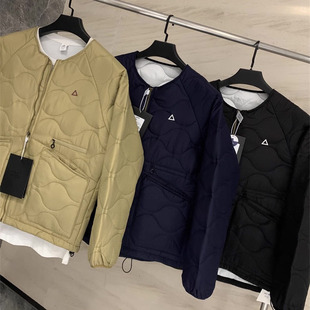 内搭棉袄棉服外套 无领棉衣男青年秋冬薄款 方格肌理 葫芦形绗线