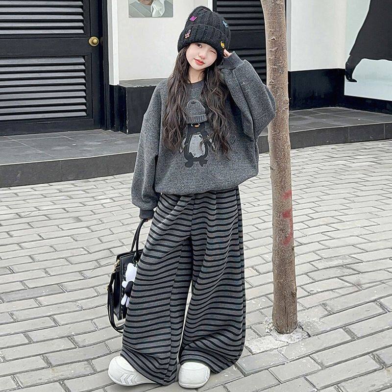 女童春秋卫衣套装2026春季新款中大童女孩休闲条纹阔腿裤时尚春装