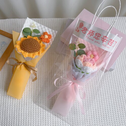 手工毛线针织花成品编织玫瑰花向日葵教师节送男女老师小花束礼物