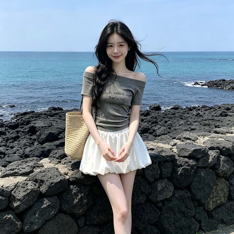 miu系白色花苞短裙套装夏季小个