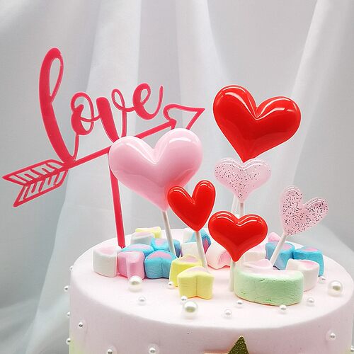 创意蛋糕装饰插件立体爱心情人节蛋糕装饰love亚克力爱心插件