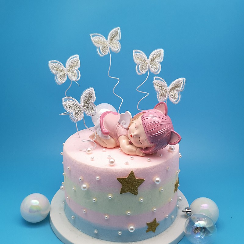 蕾丝蝴蝶蛋糕装饰插件 甜品台儿童生日派对情景装扮小蝴蝶插旗