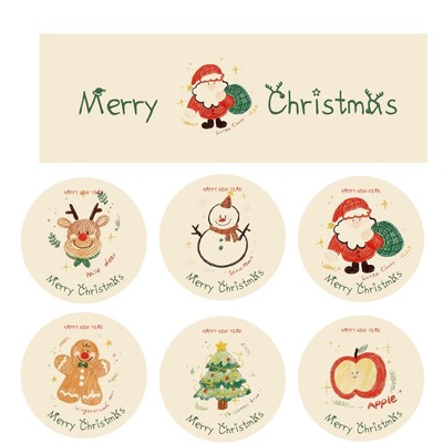 圣诞节快乐不干胶贴纸定制标签圣诞礼物创意氛围糖果曲奇饼干封口