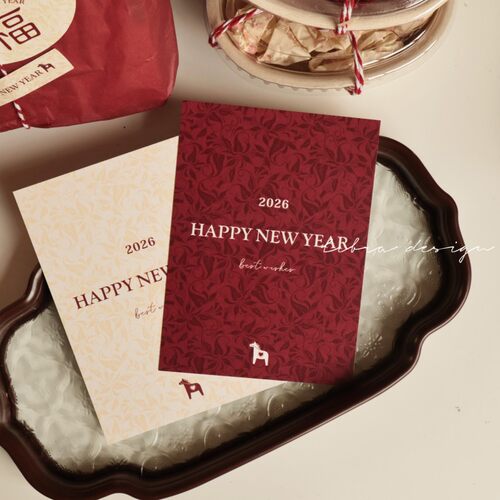 2026马年复古贺卡新年快乐春节祝福卡片新年礼物明信片可写字卡片
