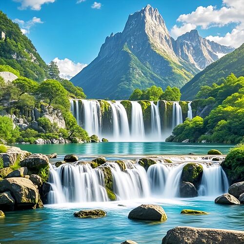 超美瀑布山水风景画客厅卧室出租房沙发床头背景海报定不干胶贴纸