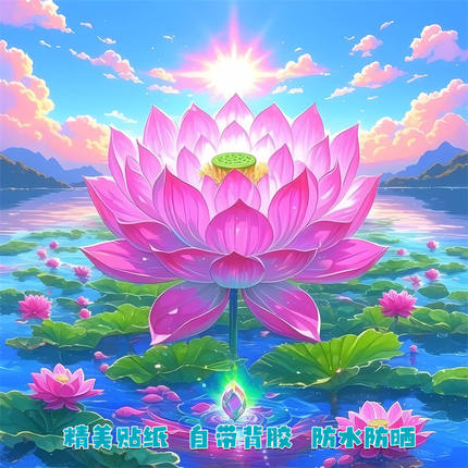 爆款好运莲花图案唯美风景贴纸客厅卧室走廊门窗装饰贴不干胶贴纸