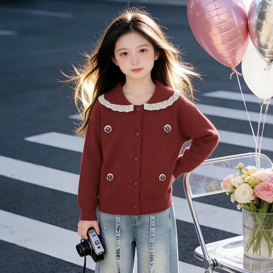 女童毛衣开衫外套春秋装衣服2026春季新款儿童中大童针织衫上衣潮