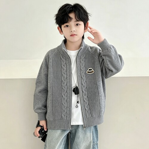 男童针织开衫毛衣2026秋装新款儿童中大童百搭冬季加厚小学生外套