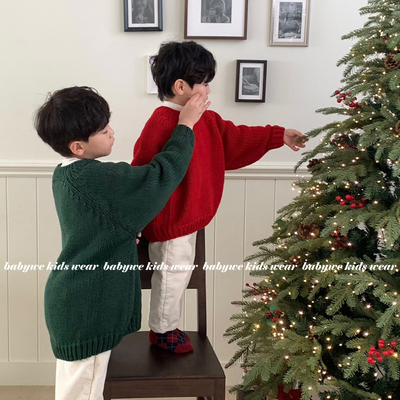 Lewan▲BabyWe韩国代购童装冬季儿童圣诞节红色绿色羊毛混纺毛衣