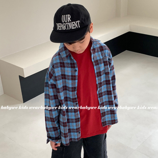 article▲BabyWe韩国代购童装男童miu系撞色格子秋冬时髦纯棉衬衫