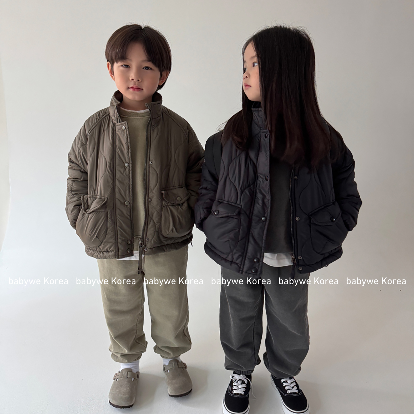 OUR▶BabyWe韩国代购童装25秋冬儿童立领绗线夹棉工装棉服外套