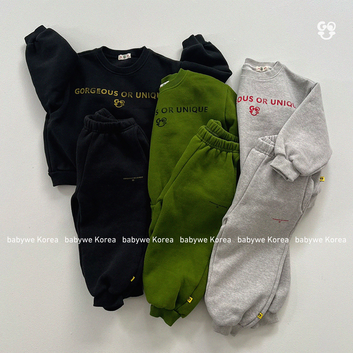 包邮GOU▲BabyWe韩国代购25冬新款儿童亲子加绒字母卫衣卫裤套装