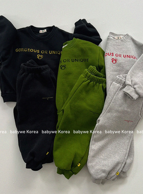 GOU▲BabyWe韩国代购25冬新款儿童亲子款加绒字母卫衣卫裤套装
