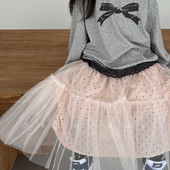 Hans BabyWe韩国童装 女童洋气波点甜美氛围感叠穿网纱裙半身裙