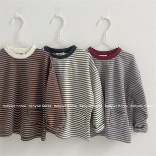 BabyWe韩国代购 bi入加厚磨毛长袖 童装 儿童经典 t恤 25冬季 digreen