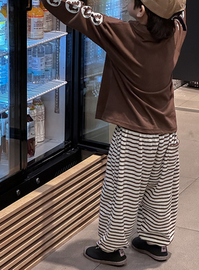AMA▲BabyWe韩国代购童装百搭洋气条纹运动裤休闲收口卫裤