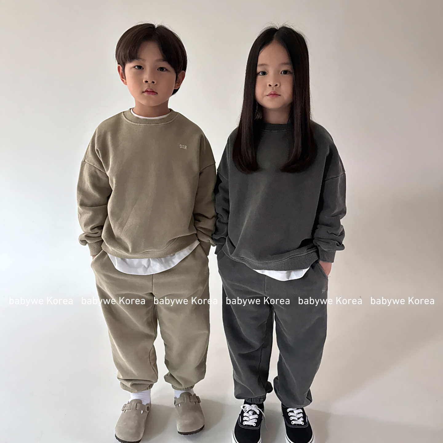 阿美咔叽高定洗色儿童卫衣裤套装