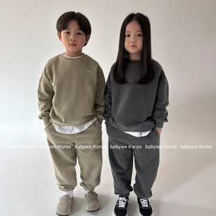 OUR▶BabyWe韩国代购童装秋季阿美咔叽高定洗色儿童卫衣卫裤套装
