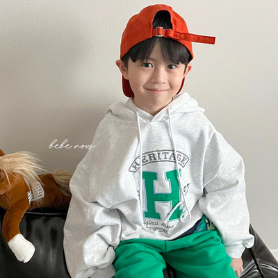 UR▶BabyWe韩国代购童装儿童春秋季纯棉撞色H字母连帽卫衣帽衫