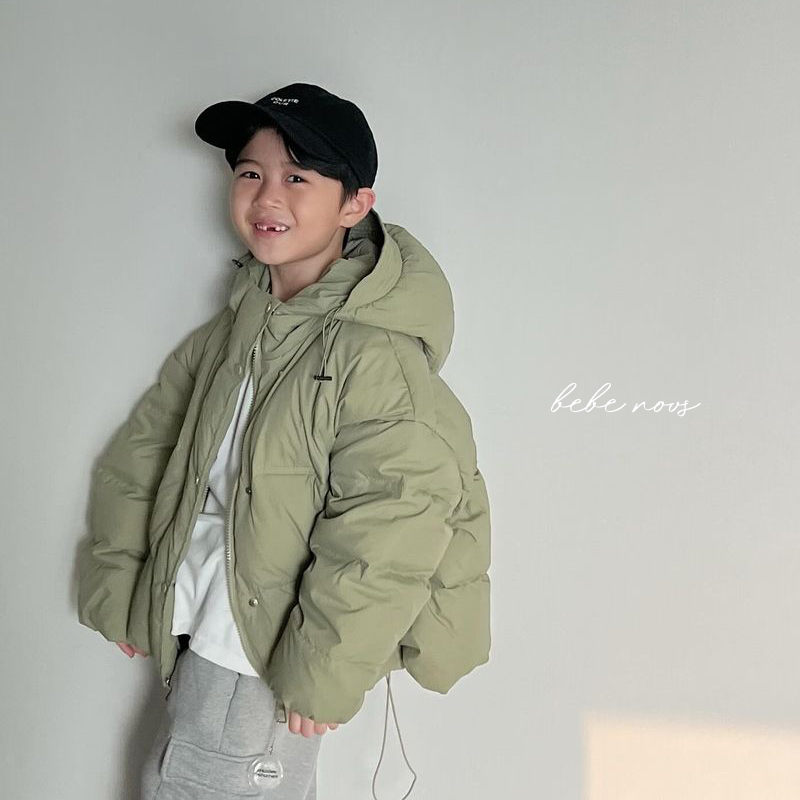 韩国儿童90绒可抽绳连帽羽绒服