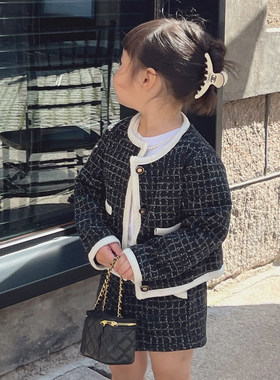 韩国童装小香风秋季格纹气质套装