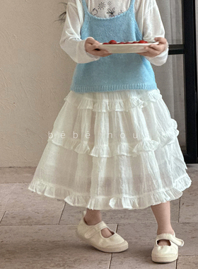 bebenous▲BabyWe春夏女童温柔云朵褶皱清冷仙气白色过膝半身裙