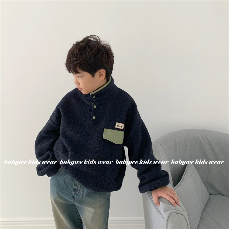 OWA▲BabyWe韩国代购童装冬季户外运动立领半扣撞色绒衫上衣