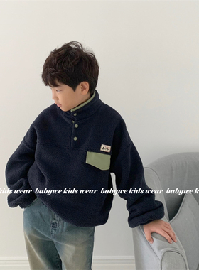 OWA▲BabyWe韩国代购童装冬季户外运动立领半扣撞色绒衫上衣