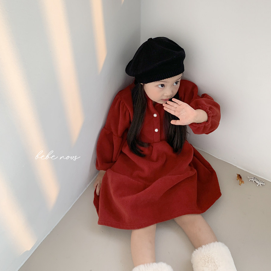 Aosta▲BabyWe韩国代购女童冬款新年过年节日红色加厚公主连衣裙