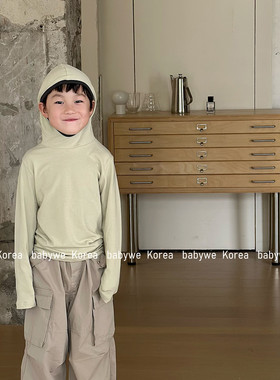 GOU▲BabyWe韩国代购童装25秋儿童连帽磨毛棉弹力长袖叠穿打底衫T