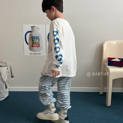 AMA▲BabyWe韩国童装儿童可爱狗狗柔软舒适条纹毛巾棉春秋卫裤