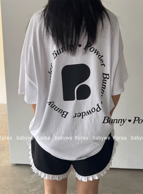 bunny▲BabyWe韩国代购童装25夏女圈圈logo宽松oversize亲子短袖t