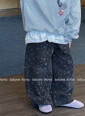 不规则小豹纹点点女童水洗牛仔裤