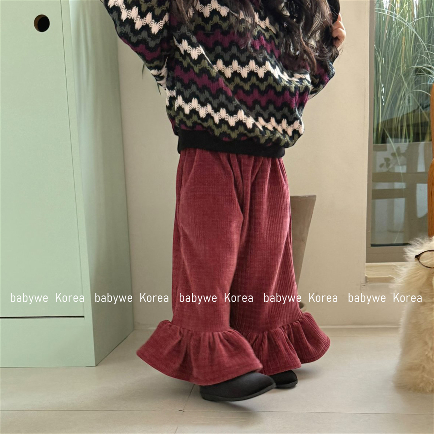 minimal拼接下摆时髦加厚喇叭裤