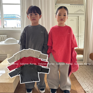 儿童拼接华夫格纯棉假两件长袖 冬新款 T恤 童装 OUR▶BabyWe韩国代购