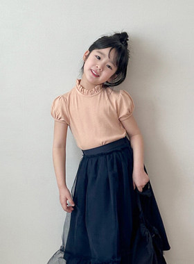 soye▲BabyWe韩国代购童装女童夏季柔软有型泡芙袖小立领短袖t恤
