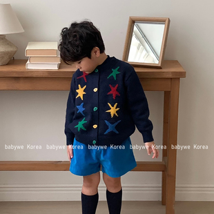 byhwan▲BabyWe韩国代购童装25秋儿童彩色星星柔软不扎毛衣小开衫
