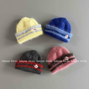 butter 25秋冬儿童条纹撞色安哥拉羊毛混纺毛线帽 BabyWe韩代童装