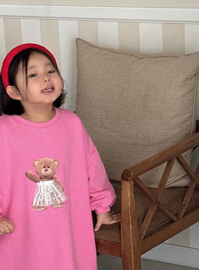 【清仓福利】bebenous▲主理人品牌春女童蕾丝萌熊宽松卫衣连衣裙