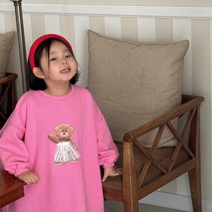 【清仓福利】bebenous▲主理人品牌春女童蕾丝萌熊宽松卫衣连衣裙