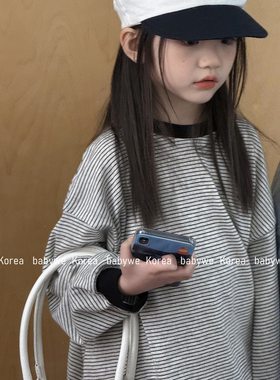 包邮▶bebenous主理人品牌26春氛围感细条纹儿童纯棉宽松长袖T恤