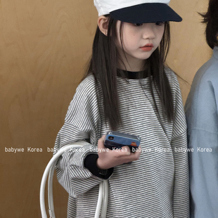 包邮▶bebenous主理人品牌26春氛围感细条纹儿童纯棉宽松长袖T恤