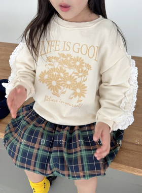 Hans▲BabyWe韩国童装女童春秋甜美手绘花朵纯棉柔软卫衣上衣