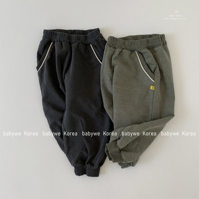 包邮▶GOU韩国代购童装25秋儿童嵌条插袋水洗纯棉束口卫裤长裤