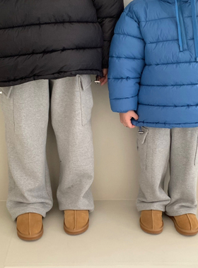 Lewan▲BabyWe韩国童装儿童冬季可收口工装风口袋加绒休闲卫裤