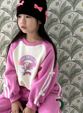 chouchou▲BabyWe韩国童装女童加绒安睡小熊蝴蝶结卫衣卫裤套装