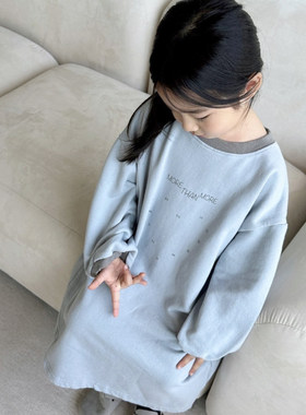 HANS▲BabyWe韩国童装oversize简约慵懒感字母休闲卫衣裙