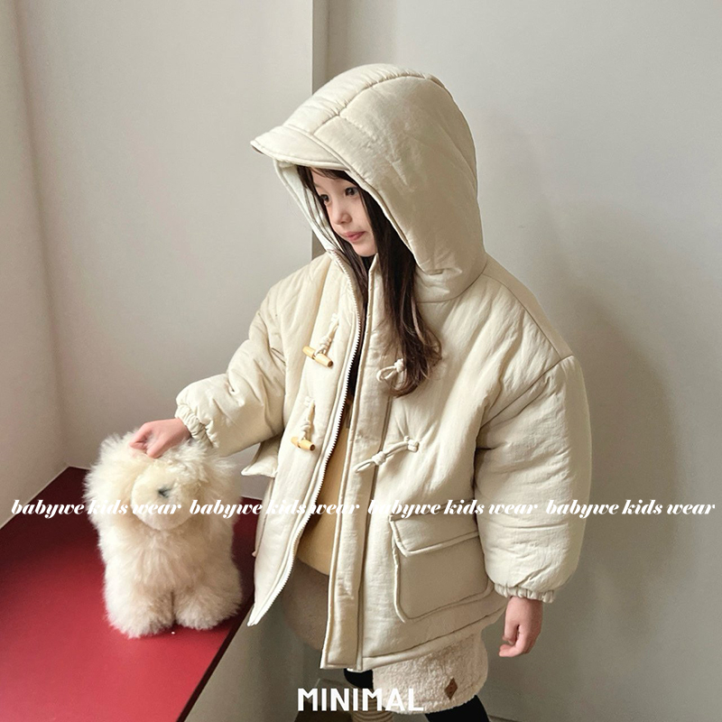 minimal冬季牛角扣连帽棉服外套