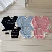 bunny 卫衣 女童甜酷风字母V领加厚绒衫 BabyWe韩国代购 25冬亲子款