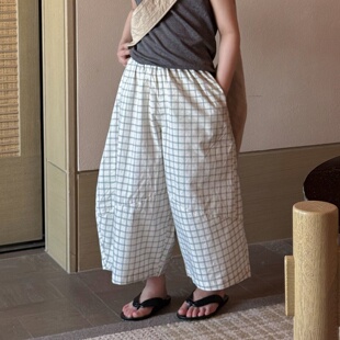 包邮▶bebenous主理人品牌26夏新儿童薄款透气立体剪裁八分格子裤